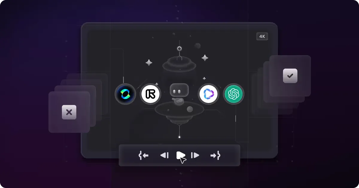 An interactive media player interface featuring various icons, including a play button, volume controls, and options for different media formats, set against a dark, starry background.