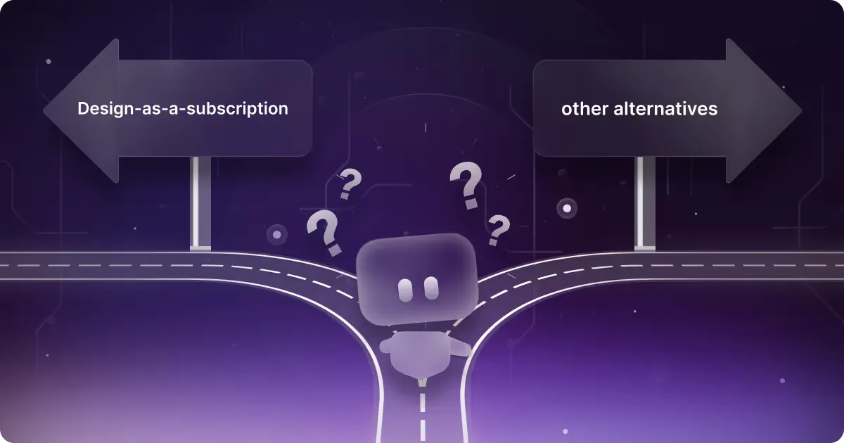Cover image showing the choice between design subscription service or in-house hiring