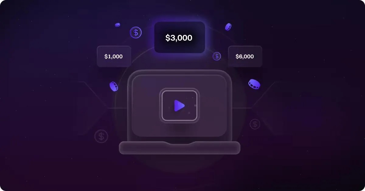 Laptop with a play button surrounded by floating price tags showing typical explainer video costs