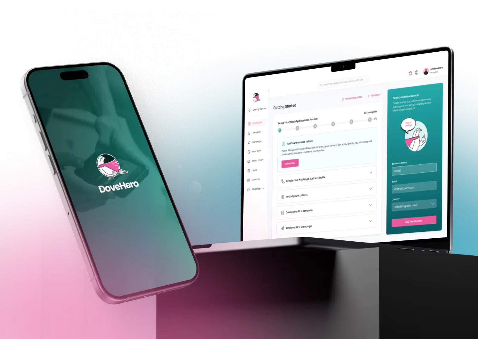 A phone next to a computer monitor showing the Dove Hero website