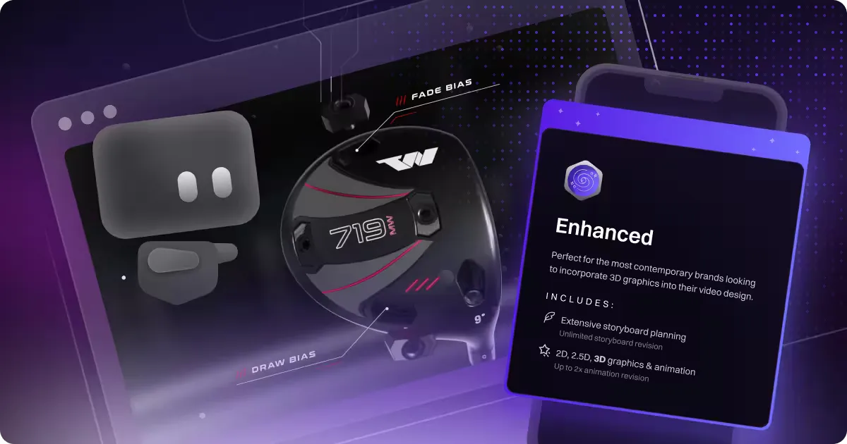 3D animation cost guide cover — pricing breakdown illustration on dark purple background