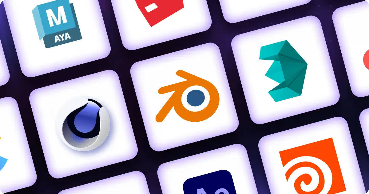 Collage of logos from popular design and 3D modeling software including Blender, Maya, and Cinema 4D, highlighting essential tools for digital creativity.