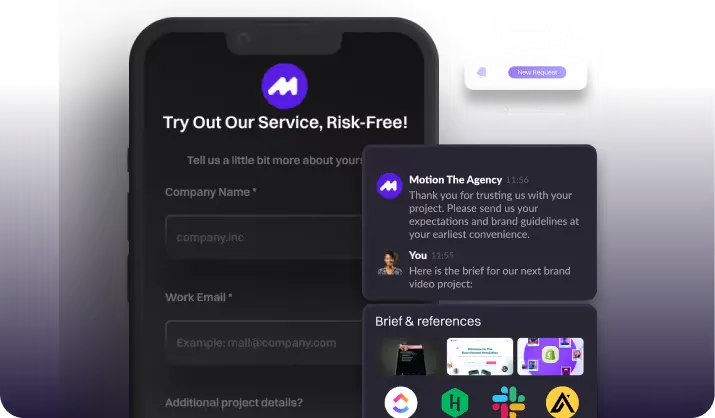 Mobile form for requesting a free sample, with fields for company name, work email and project details