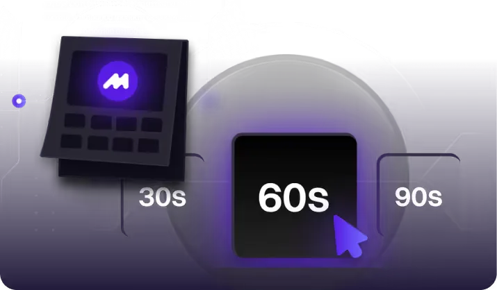 Three video length options, 30, 60 and 90 seconds, with the cursor on 60 seconds