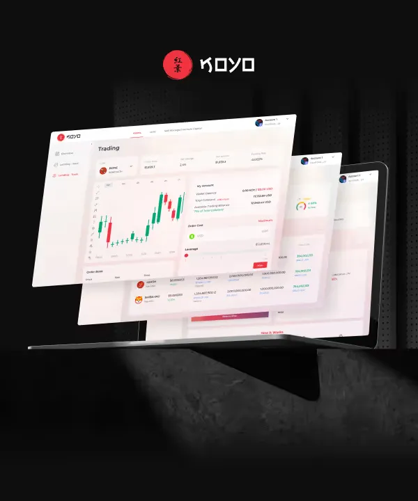 Koyo trading dashboard shown on stacked screens