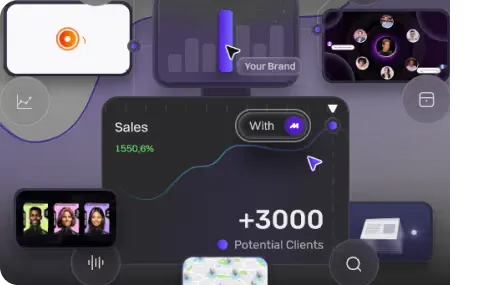 Sales dashboard with a growth chart and +3000 potential clients