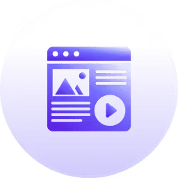 A purple circle with a play button on it
