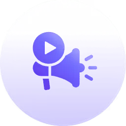 A purple button with a speaker inside of it