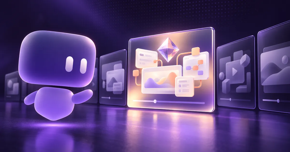 Purple ghost mascot comparing SaaS explainer video panels, with one standout panel displaying a clear product workflow and floating diamond.