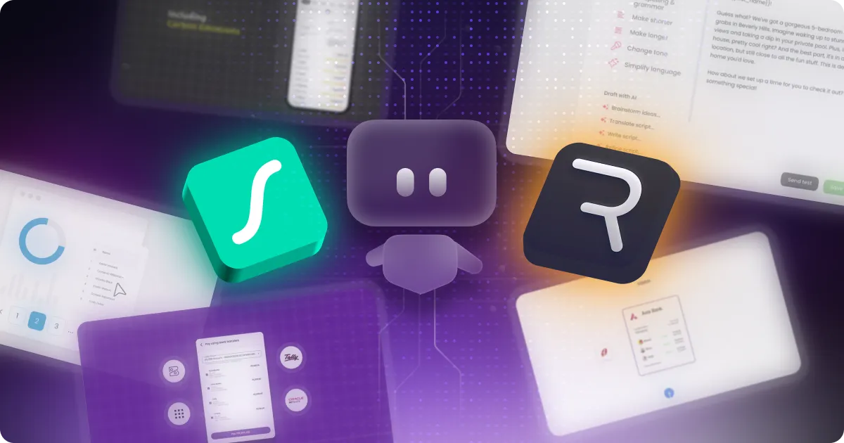 Lottie vs Rive comparison — animation tool logos and UI screenshots on purple digital background