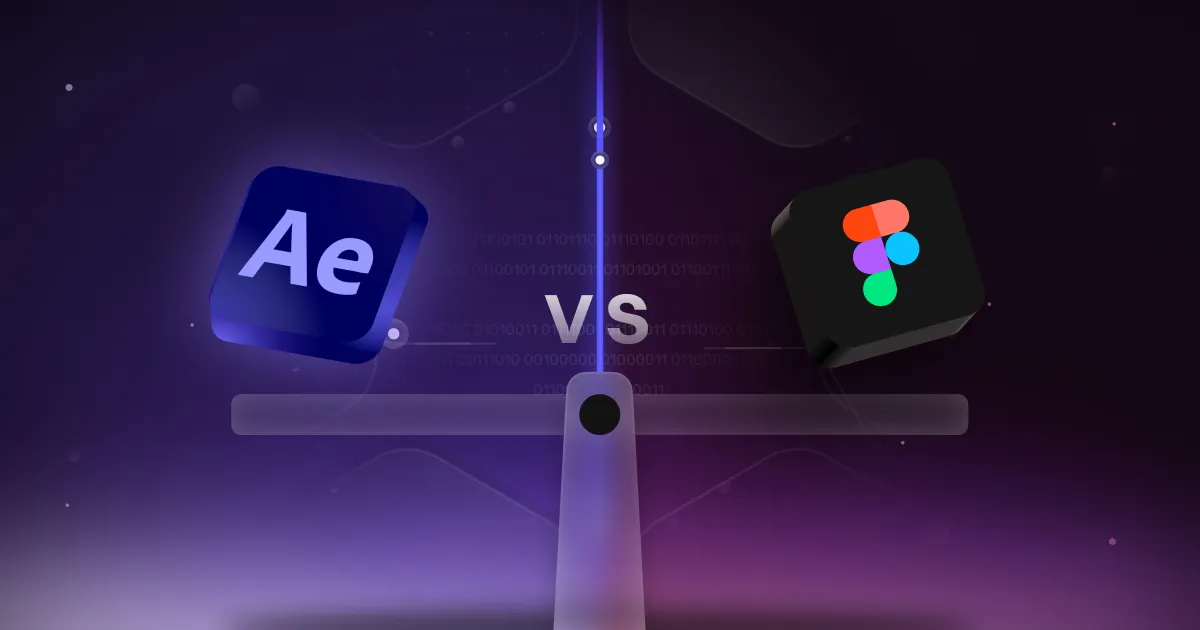 After Effects and Figma logos balanced on a scale, illustrating a comparison of both tools for motion design workflows.