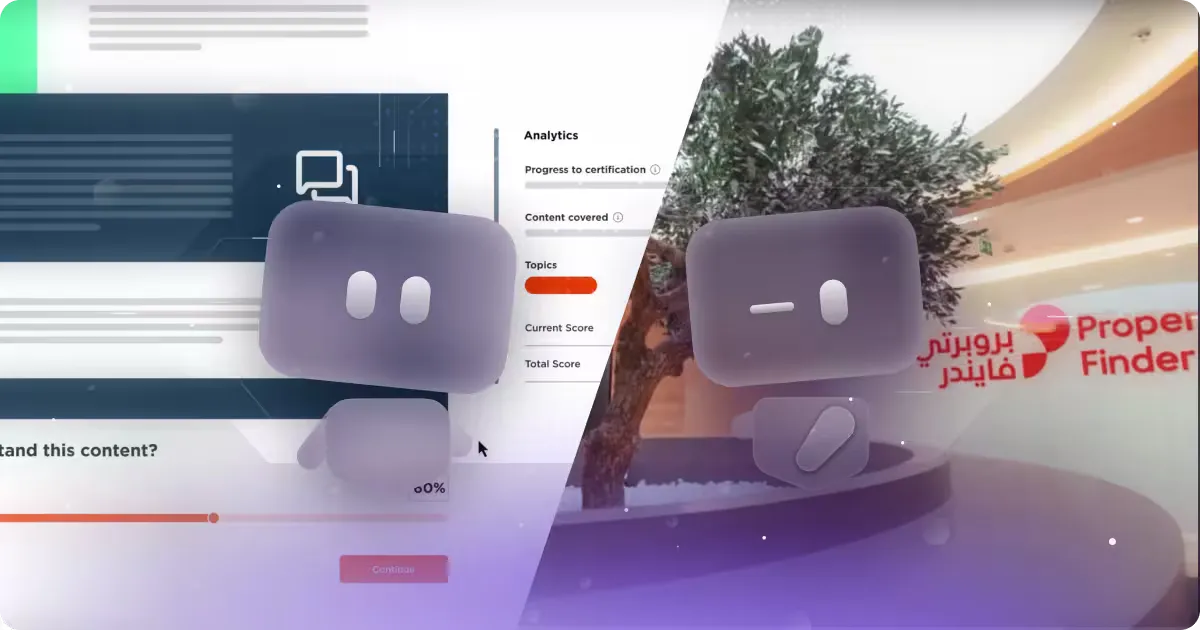 3D robot pointing to onboarding video checklist — company overview, team introductions, benefits and growth