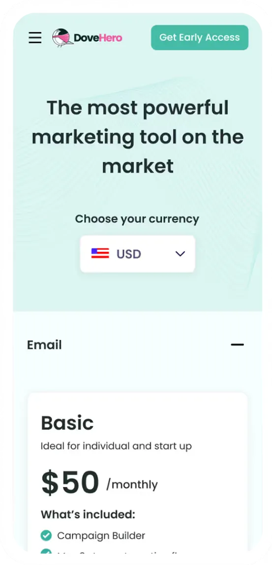 The DoveHero website on a phone: the most powerful marketing tool