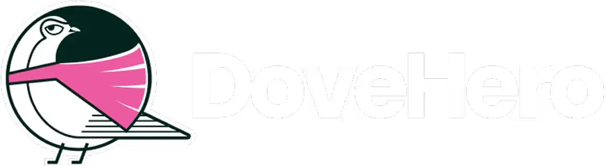 The DoveHero bird with a pink scarf on a dark background