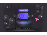 Dark-themed digital interface with a glowing purple popup labeled 'yourtls.com' and a pink triangular cursor nearby.