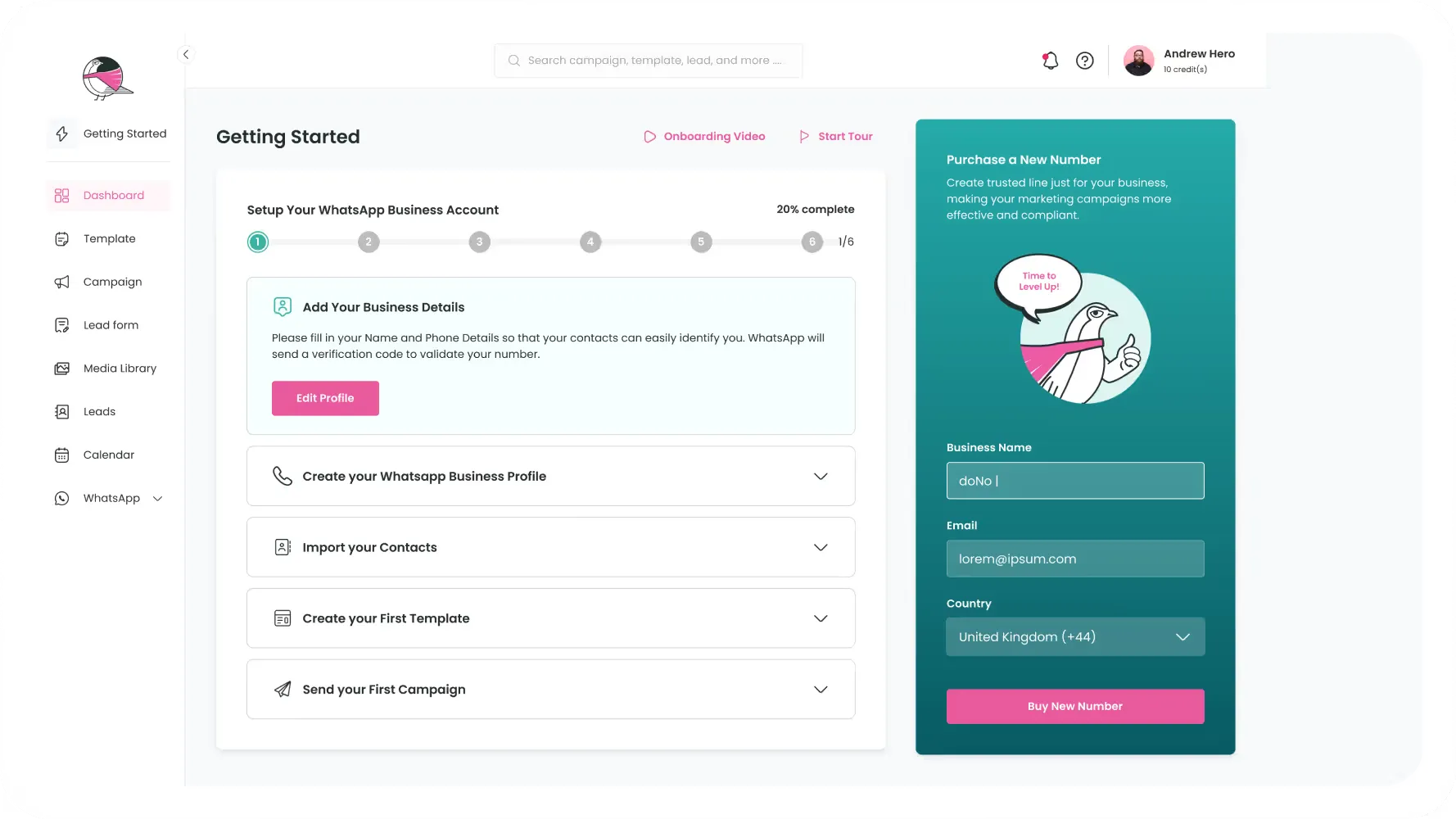 DoveHero contact form screen